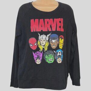 Marvel Black Graphic Sweatshirt Iconic Superheroes Thor Spiderman Hulk XL 15/17